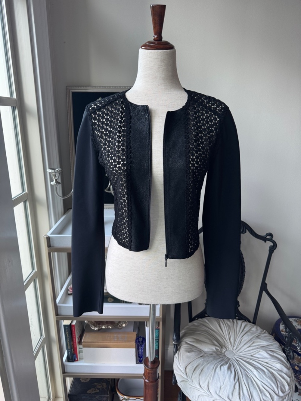 Elie Tahari Black Lace-Panel Zip-Front Blazer